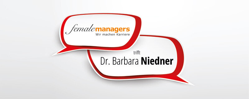 femalemanagers trifft ... Dr. Barbara Niedner - Was wir von den Menschenaffen lernen können - Sprechblasen mit Titel auf weißem Grund